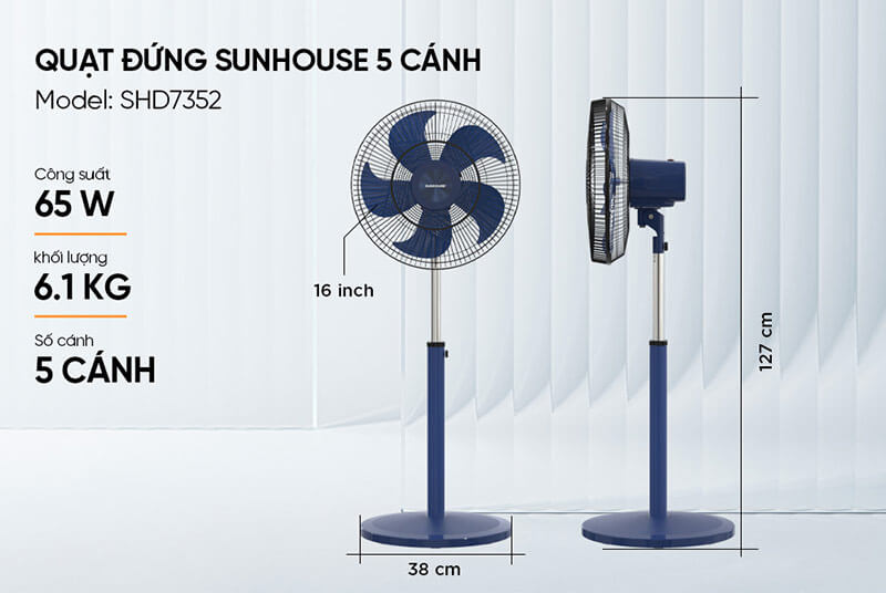 Thông số cơ bản của quạt đứng Sunhouse 5 cánh SHD7352