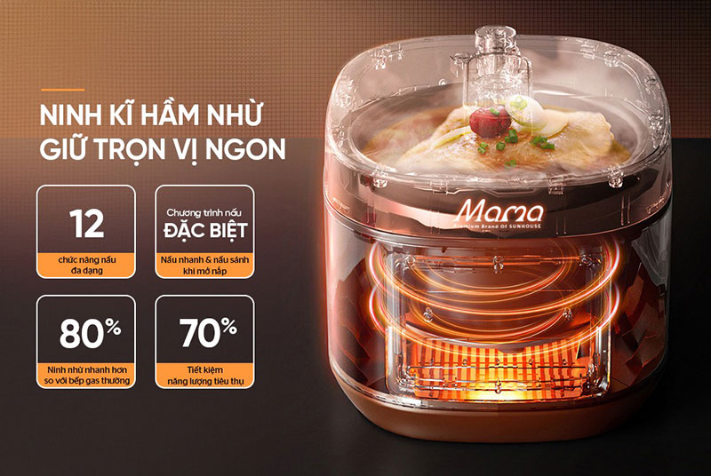 Nồi áp suất điện tử đa năng 5L SUNHOUSE MAMA SHD1580 ninh kỹ hầm nhừ